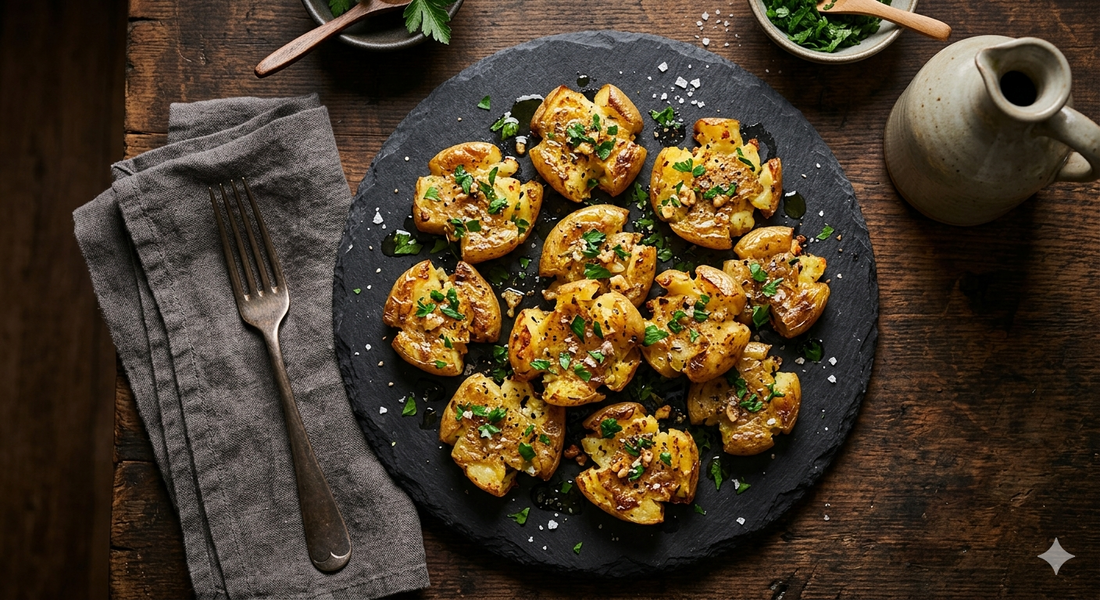 Crispy Garlic Smashed Potatoes